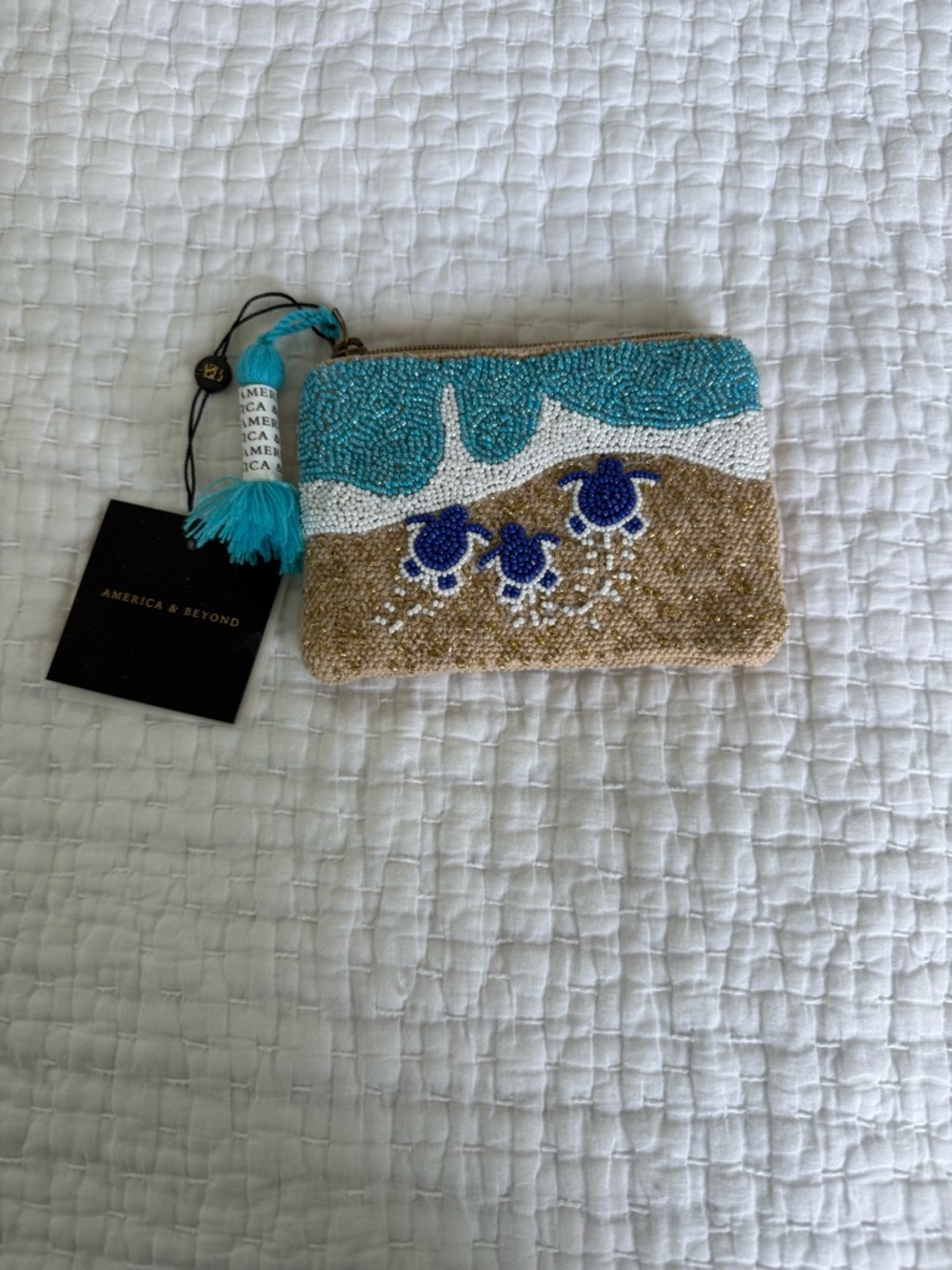 Anthropologie Beaded Clutch in Turquoise, Tan, White & Blue